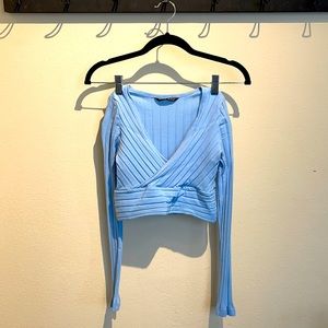 Blue Textured Long Sleeve Crop